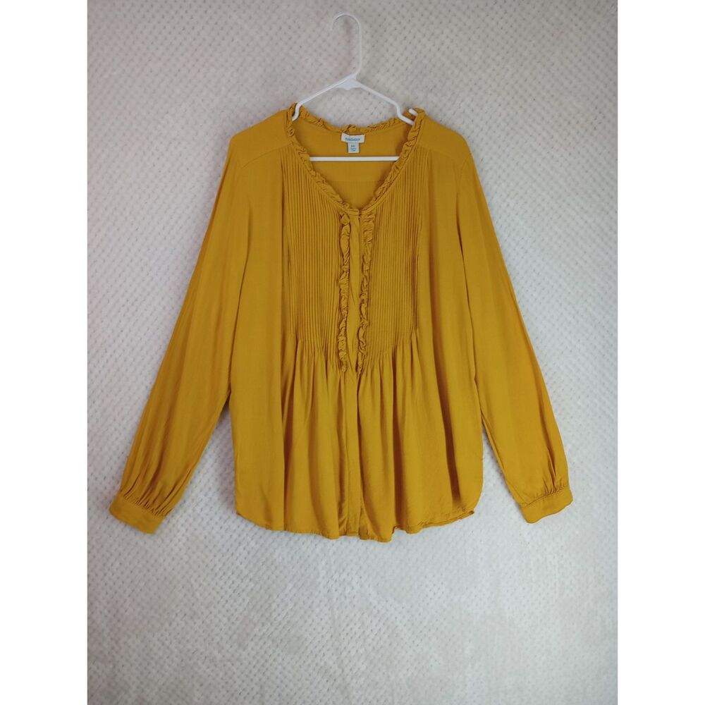 Sundance Women's XXL Sera Yellow Ruffle Button Down Long Sleeve Blouse*READ*